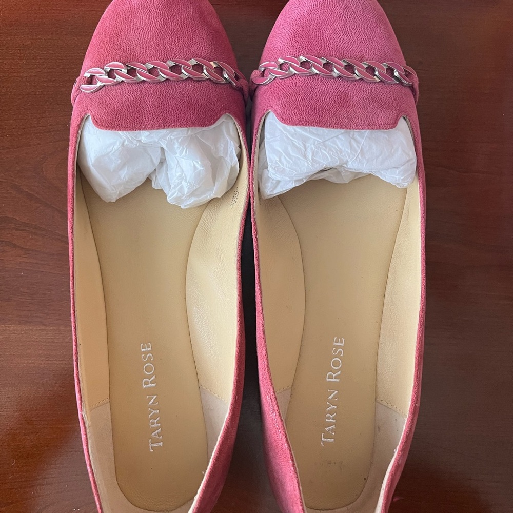 Taryn Rose Fuchsia Suede Chain Loafers